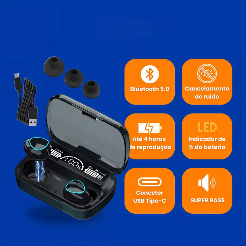 Fones de ouvido Bluetooth M10, caixa de carregador de fone de ouvido
