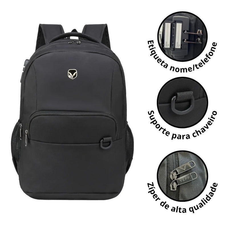 Mochila Antifurto executiva para notebook com entrada cabo USB