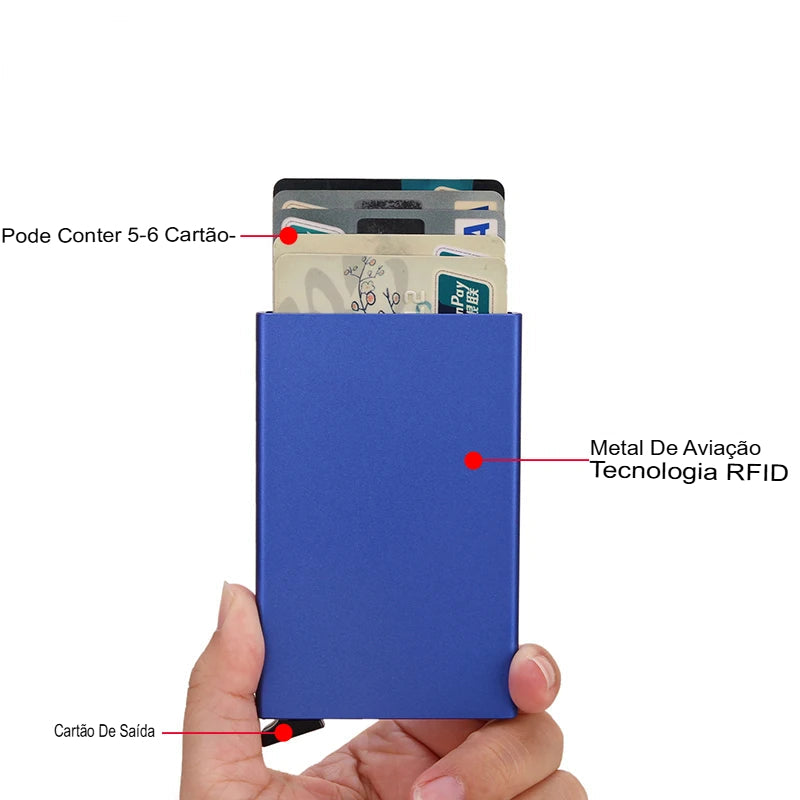 Carteira inteligente com porta-cartões, fina, de metal