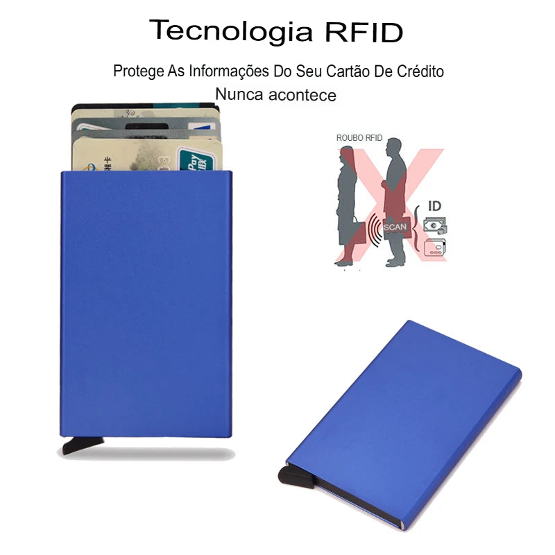 Carteira inteligente com porta-cartões, fina, de metal
