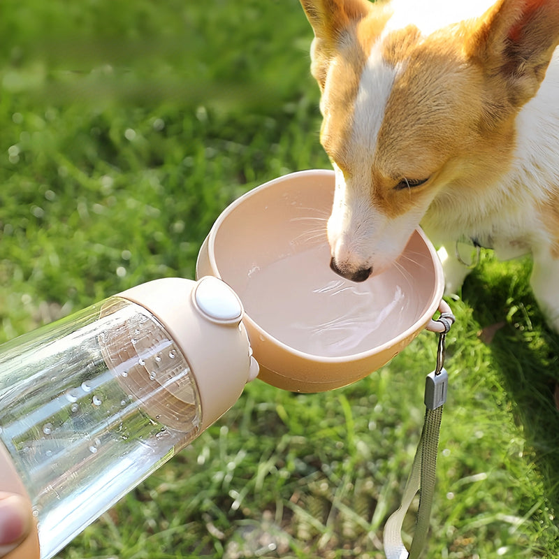 Garrafa de água portátil para animais de estimação, com dispensador de comida